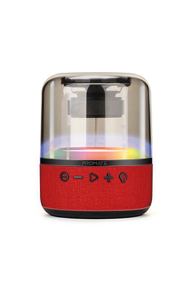 Promate مكبر صوت بلوتوث، مكبر صوت LED محمول لاسلكي حقيقي عالي الجودة بقوة 10 وات مع صوت عالي الدقة بزاوية 360 درجة،