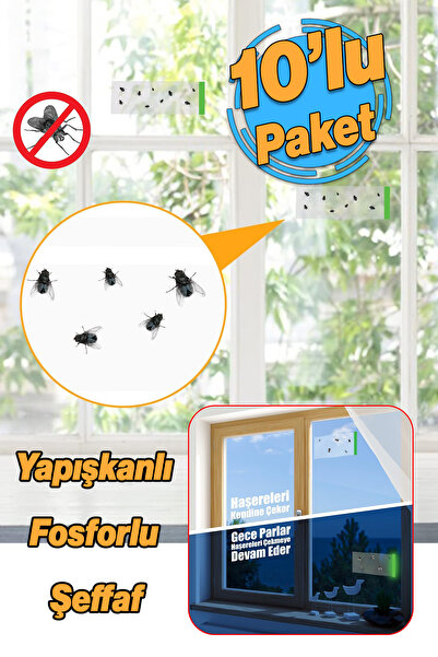 Badem10 Fosforlu Yapışkanlı Şeffaf Kokusuz Haşere Sinek Kapanı Şerit Bandı 21...