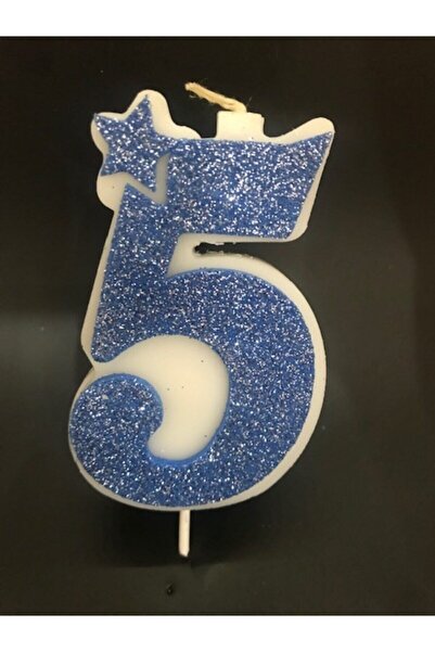 Milton Simli Rakam Mum Eva Kaplı Yıldız Detaylı Simli 5 Yaş Mavi Renk