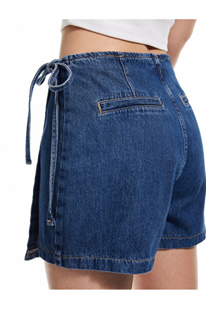 Koton Pamuklu Bağlama Detaylı Mini Denim Şort Etek