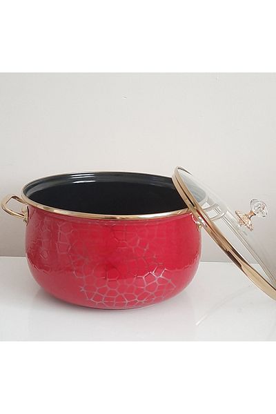 Avşar Enamel Evi̇m 28 cm 7.5 Liter Red Enamel Pot