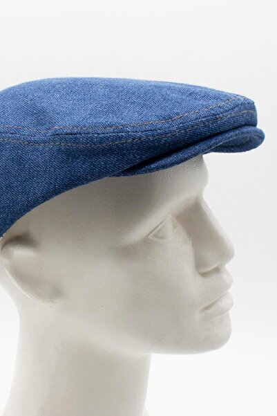Külah Erkek Jean Flat Cap Kasket - Koyu Mavi Kot Şapka | Standart Fit/Esnek