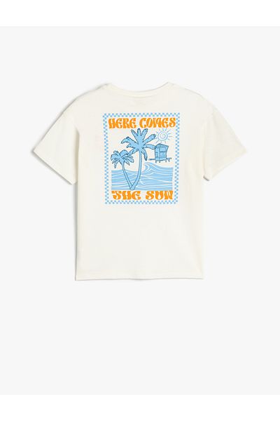 Koton Cotton Embroidery Detailed Slogan Printed Oversize Short Sleeve T-Shirt