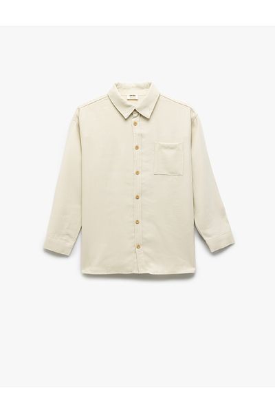 Koton Button Detailed Single Pocket Long Sleeve Viscose Shirt