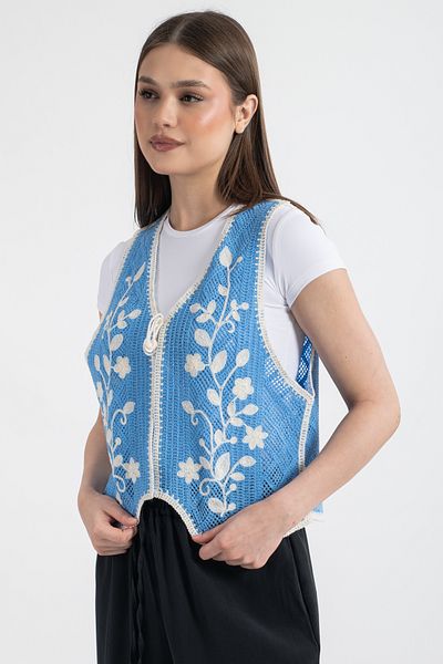 Hatun Atila Vestă acrilic pentru femei Hatunatila Baby Blue - 5156