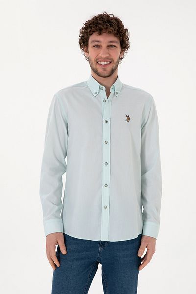 U.S. Polo Assn. Men's Aqua Green Long Sleeve Basic Shirt 50297913 -Vr083
