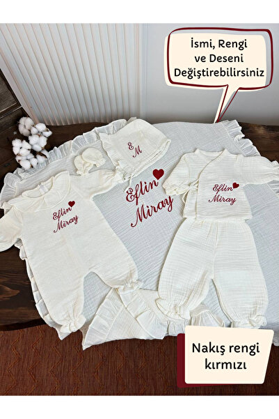 KARSU TASARIM Müslin Hastane Çıkış Seti İsimli Nakışlı %100 Pamuk (Battaniye ...