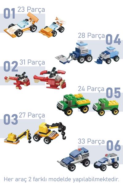 SmartFox Educational Mini Block 6-in-1 Toy Vehicles and Airplane Production Set - Ages 6+