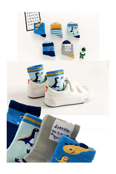Mikka Lüks 5 чифта бебешки и детски чорапи с шарка на динозаври в индиго