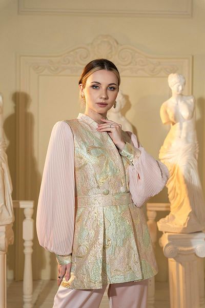 YAFA CLOTHING & ACCESSORIES Jacquard Jacket and Pantalon Double Suit Powder
