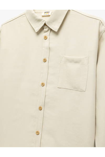 Koton Button Detailed Single Pocket Long Sleeve Viscose Shirt