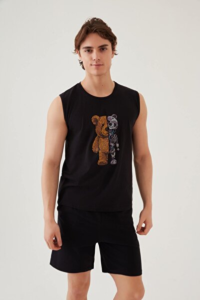 koza iç giyim Ανδρικό σετ πιτζάμες από βαμβακερό μηδενικό μανίκι με λεπτομέρεια στο σορτς