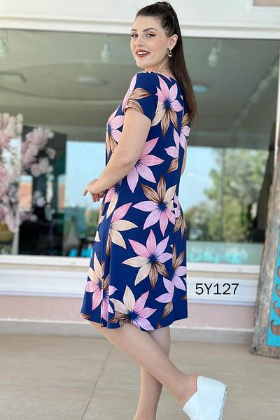 İnce Topuk Crew Neck Patterned Viscose Dress 5Y127