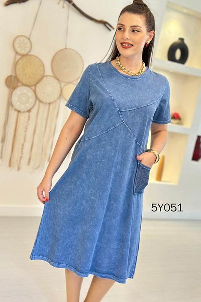 İnce Topuk Crew Neck Mesh Pocket Dress 	 5Y051