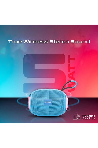 Promate Bluetooth Speaker, Premium 5w True Wireless Portable Hd Speaker With Led Lights, Bluetooth V