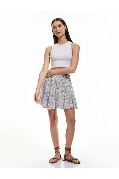 Koton Floral Viscose Flounce Mini Short Skirt
