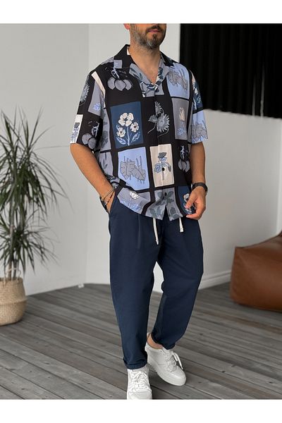 BYBASICMAN Black Collage Short Sleeve Shirt C-1674