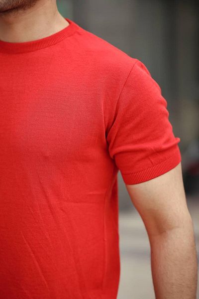 VİP LOKAL Red Basic Knitted Sweater Tshirt