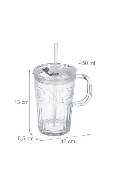 Generic كوب قهوة زجاجي مع غطاء ومصاصه كوب اسبريسو شفاف محمول للحليب والعصير مضاد للتسرب للمشروبات