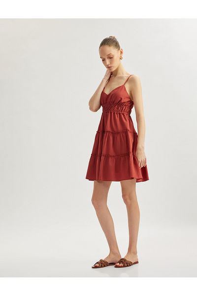 Koton Strappy V-Neck Tiered Gimped Flounce Mini Dress