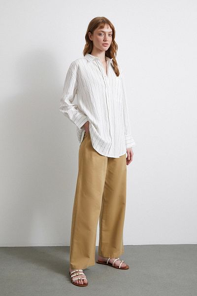 Never more Beige Colored Striped Pocket Shirt