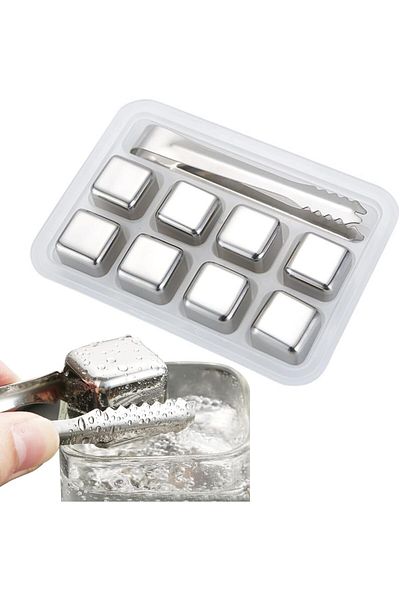 Generic 8-Piece Reusable Stainless Steel Ice Cube Set - Silver