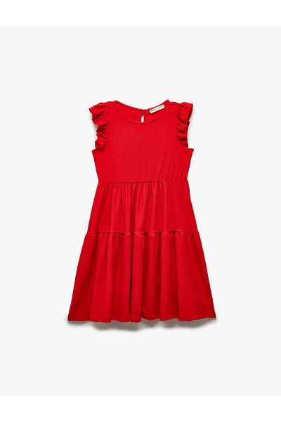 Koton Sleeveless Crew Neck Tiered Ruffle Wrap Mini Dress