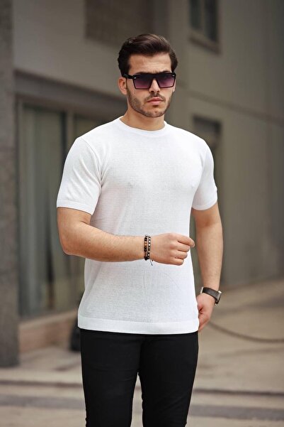 VİP LOKAL Beyaz Basic Örme Triko Tshirt