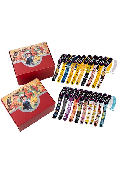 Takara Tomy 20pcs Pokemon Digital Children's Anime Pikachu Silicone Wristband Led Watch Puzzle Creative Gift Box