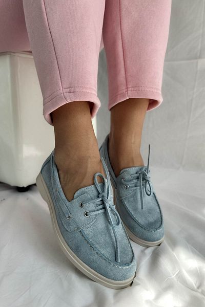 Shoebutik Mocasin pentru femei Sima Baby Blue Suede