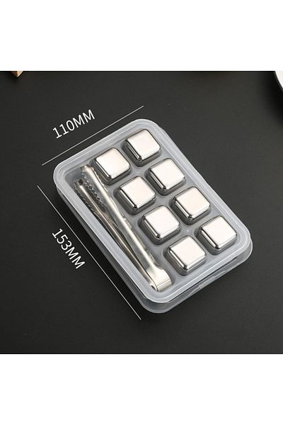 Generic 8-Piece Reusable Stainless Steel Ice Cube Set - Silver