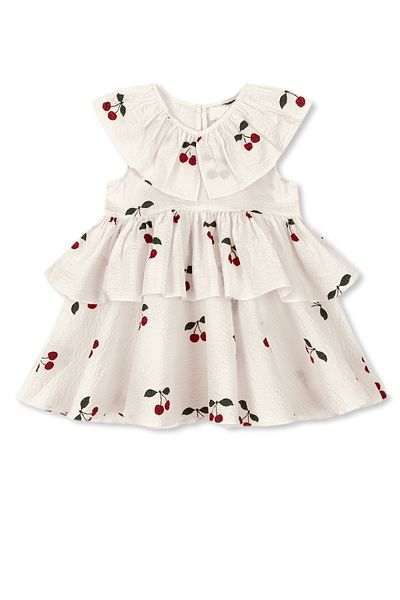 Monila Cherry Patterned Muslin Fabric Girl's Dress