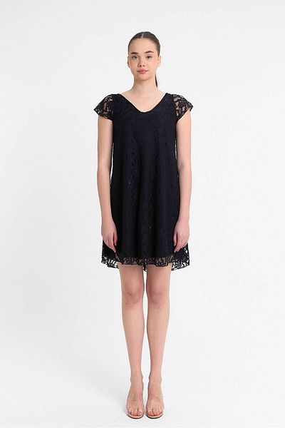 Laranor Navy Blue Collar Detailed Guipure Embroidered Lace Dress Day - Night Chic 20L6805