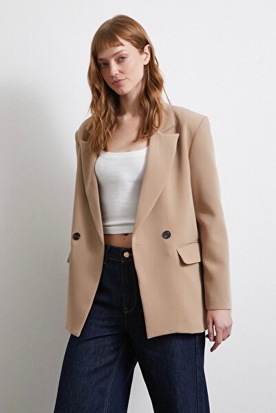 Never more Beige Classic Polyviscon Jacket