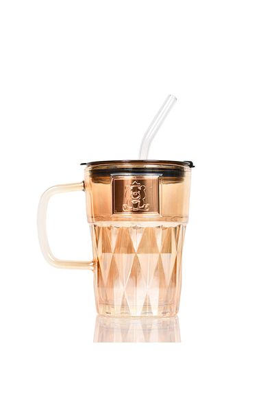 Generic Glass Coffee Mug with Lid and Straw Portable Transparent Espresso Cup for Milk and Juice Leakproof Drinking Cup