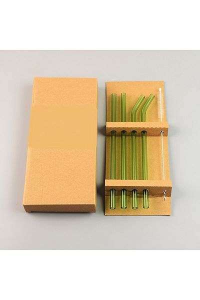 Generic 4-Piece Straws Set with Cleaning Brush, 9 x 10mm Clear Glass Straws Juice Straws