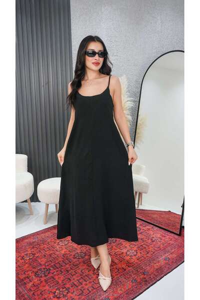 Neva Wear Black Adjustable Rope Strap Full Length Long Dress