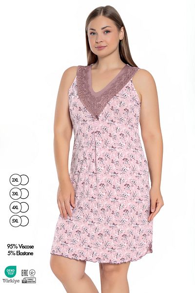 Cotpark Women's Viscose Combed Fabric Zero Sleeve Lace Detailed Nightgown 10548
