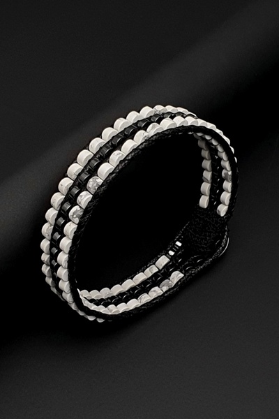 Seven Art Jewelry Doğal Taş Havlit Taşı ve Hematit Taşı Erkek Kadın Bileklik ...