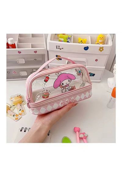 Choice 3 Sanrio Cartoon Hello Kitty Pencil Case Cute Kuromi Large Capacity Double Layer Multifuntion Porta.