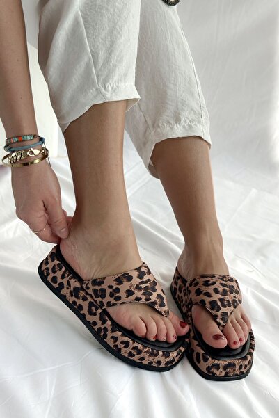 Shoebutik Emma Yellow Black Animal Pattern Flip Flops High Sole Women's Slippers