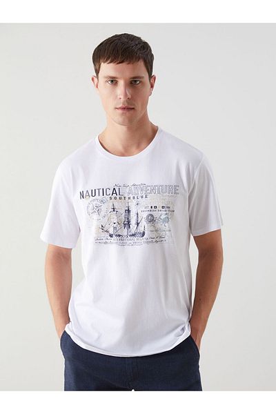 LC Waikiki Ανδρικό μπλουζάκι LCW Crew με κοντό μανίκι με εμπριμέ χτενισμένο βαμβάκι