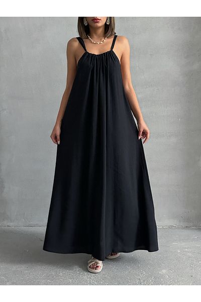 BEJNA Γυναικείο Μαύρο Φόρεμα Halter Relaxed Maxi Modal