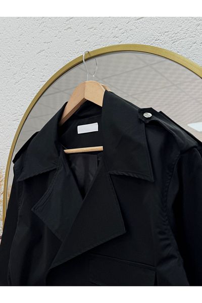 Ebrar Store Mehru Belted Mini Jacket-Çi̇426 Black