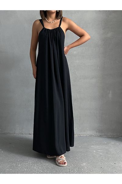 BEJNA Γυναικείο Μαύρο Φόρεμα Halter Relaxed Maxi Modal