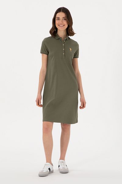 U.S. Polo Assn. Women's Dark Khaki Polo Neck Knitted Dress 50300881 -Vr111