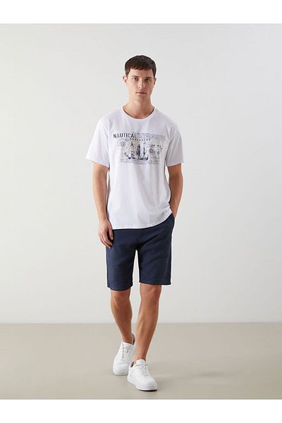 LC Waikiki Ανδρικό μπλουζάκι LCW Crew με κοντό μανίκι με εμπριμέ χτενισμένο βαμβάκι