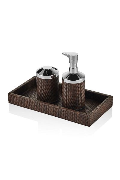 SETABIANCA Σετ μπάνιου Luxe Faux Vegan Δερμάτινο Δίσκος Καφέ 30*15εκ