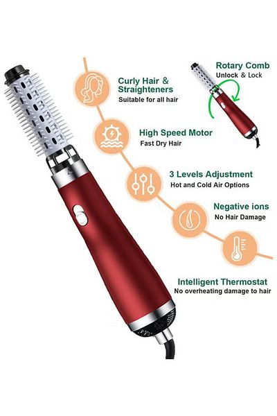COOYA 3 In 1 Hair Dryer Rotating Brush,1-2 levels of wind power,3 levels of temperature adjustment,22x4cm