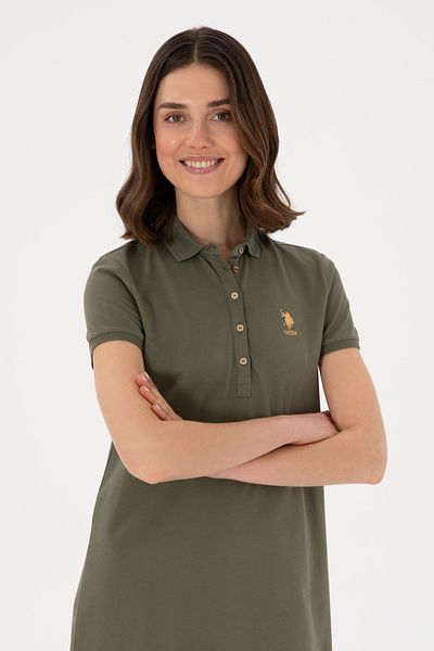 U.S. Polo Assn. Women's Dark Khaki Polo Neck Knitted Dress 50300881 -Vr111